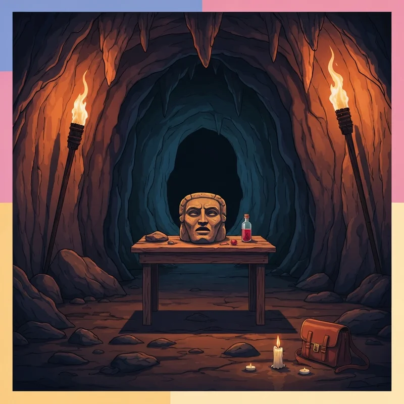 A dark cave setting representing the scene when does jeremy die in vampire diaries with ancient artifacts and torchlight.