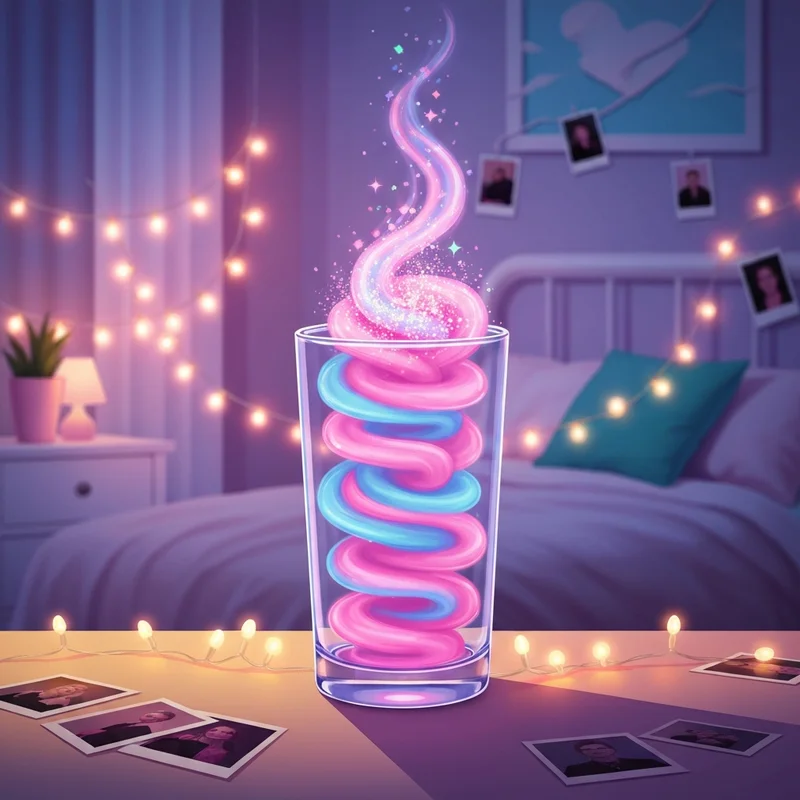 A glowing, magical starbucks unicorn drink with pink and blue swirls and iridescent glitter.