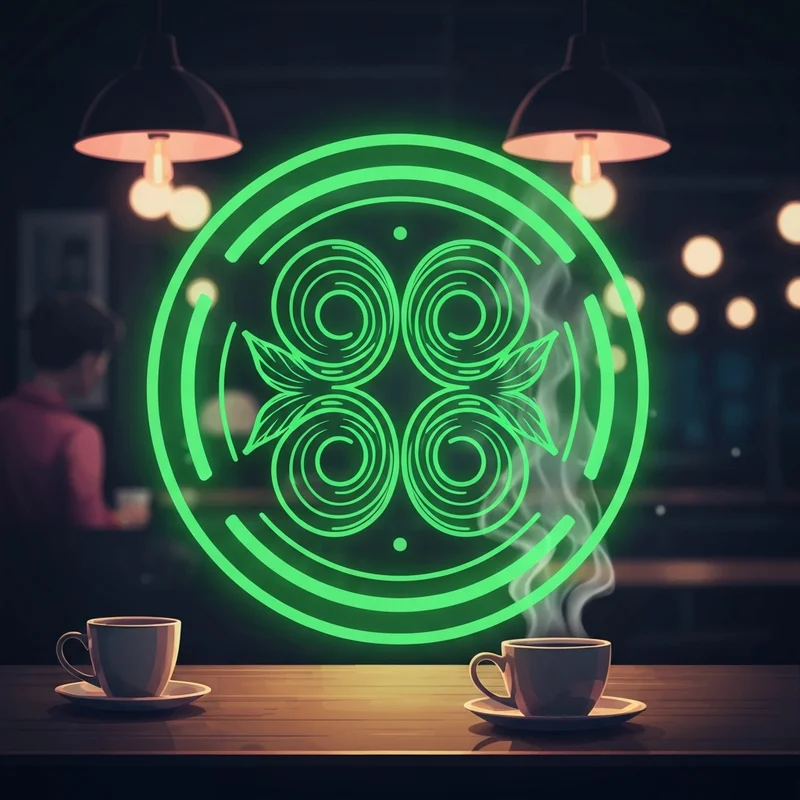 A cinematic depiction of what the starbucks logo represents through the eyes of a modern urban professional.