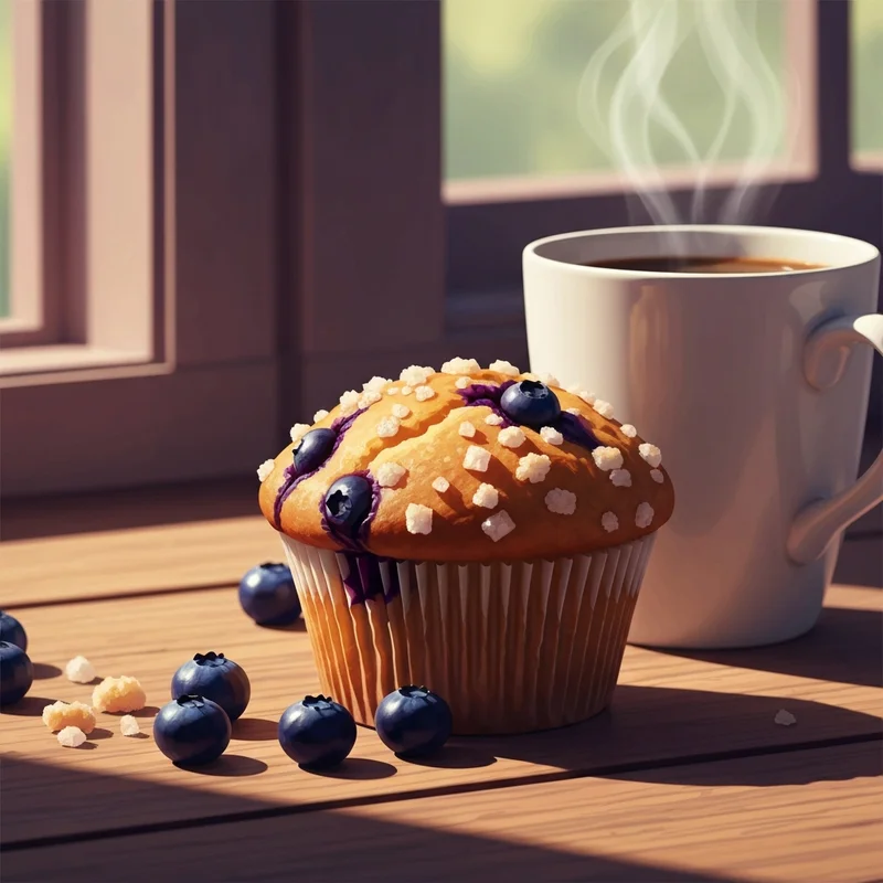 A perfectly baked starbucks blueberry muffin with a crunchy sugar topping and fresh blueberries.