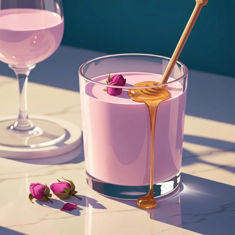 A beautiful glass of rose milk tea styled for a soft life ritual.