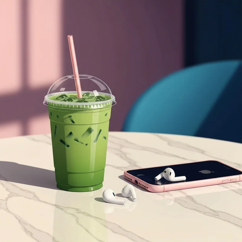 A perfectly blended dunkin donuts iced matcha on a marble table for a productive aesthetic.