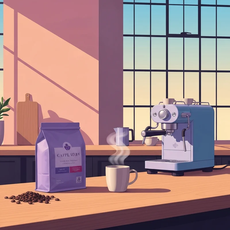 A premium bag of costco starbucks coffee beans on a modern kitchen counter with an espresso machine and a steaming mug.