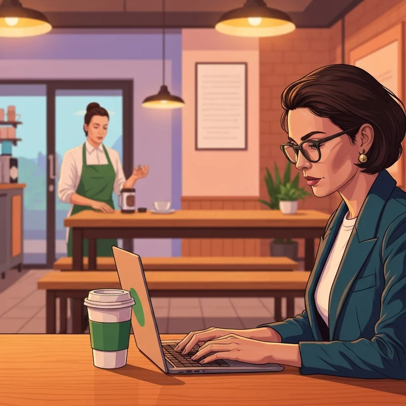 A young professional working in the nearest starbucks location to me sanctuary for a mental reset.