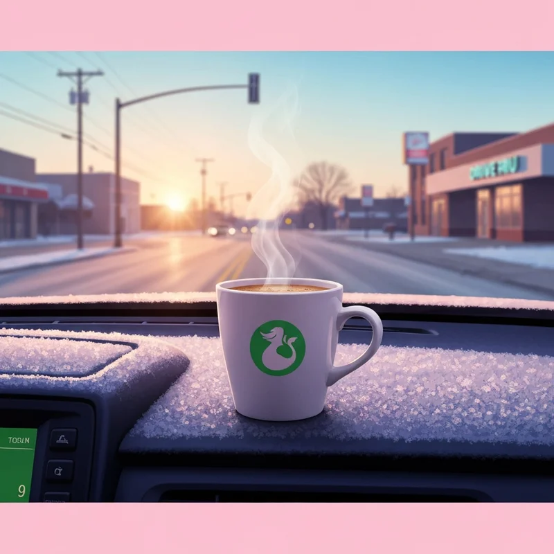 A warm cup of coffee from starbucks bismarck nd on a cold morning dashboard.