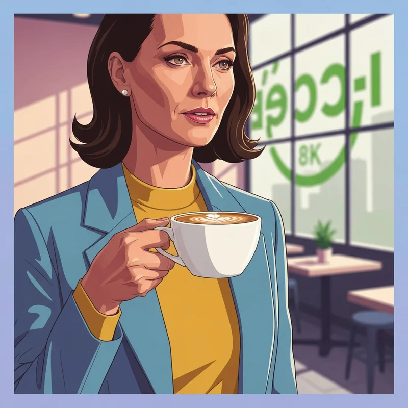 A professional woman enjoying a perfectly customized caffe misto starbucks in a modern cafe setting.