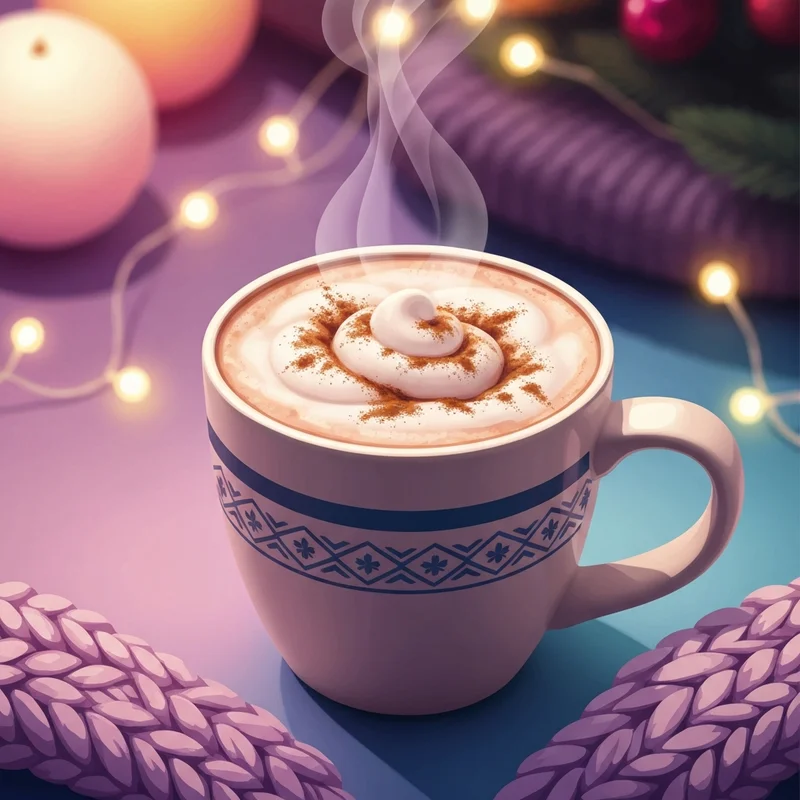 A cozy holiday scene featuring a starbucks gingerbread chai with festive foam and spices.