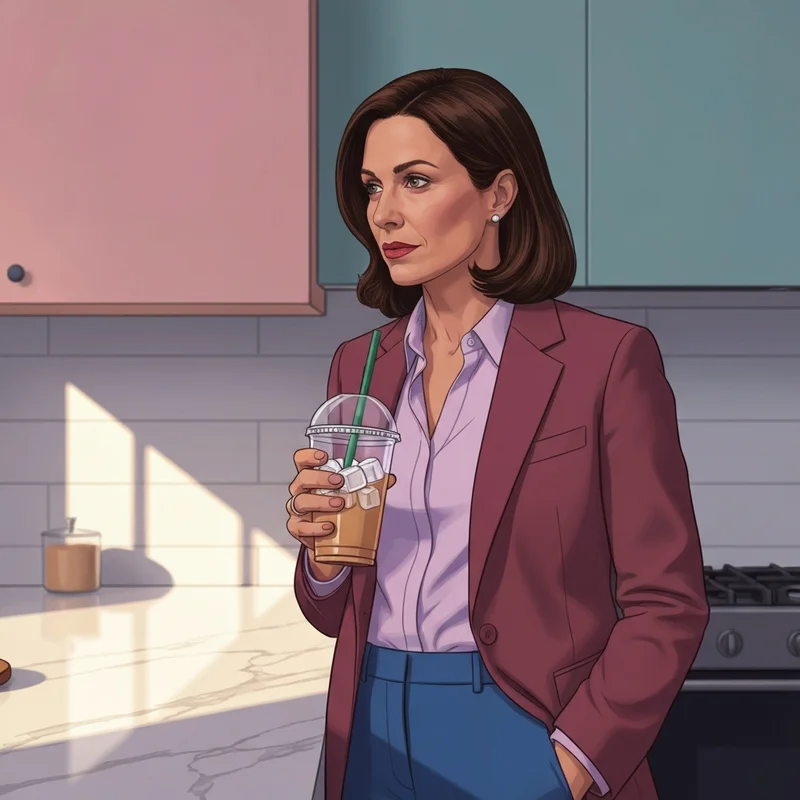 A professional woman examining her coffee to determine starbucks venti how many ounces are inside.