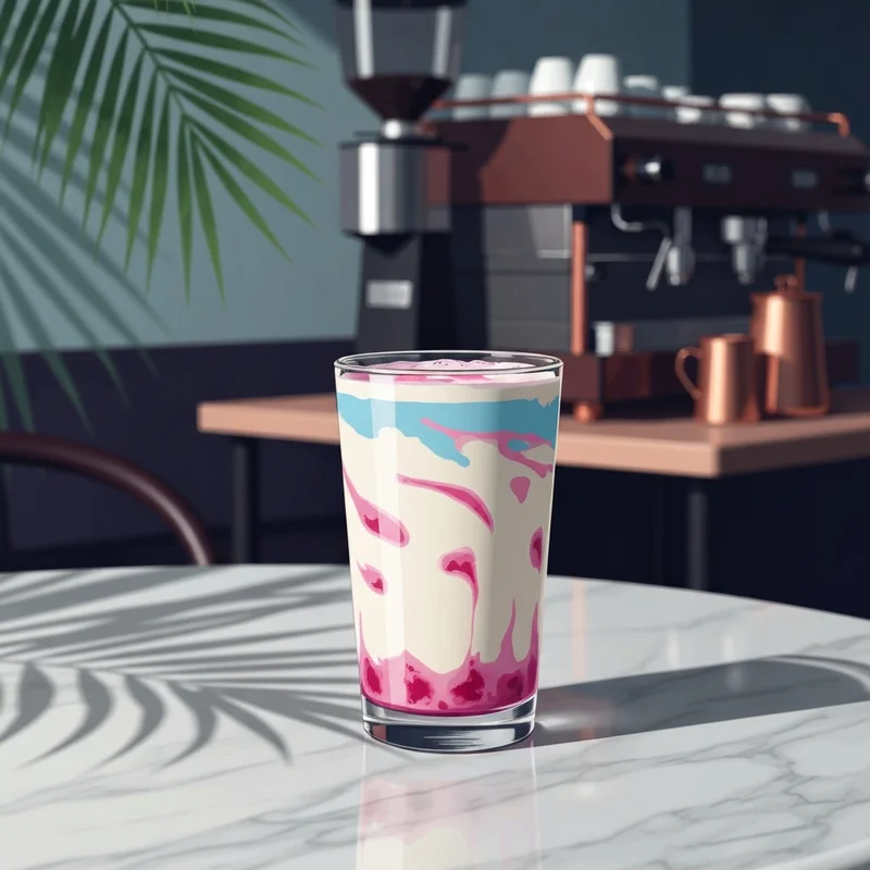 A close-up aesthetic shot of a drink made with starbucks coconut milk on a sunlit cafe table.