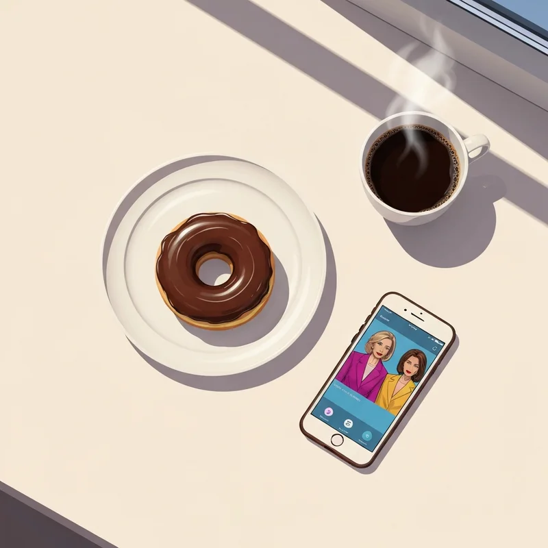 A fresh donut highlighting the calories in a dunkin donuts boston kreme donut next to a coffee and a fitness app.