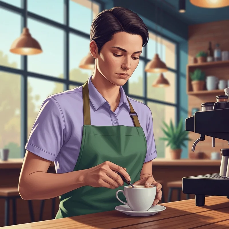 A professional barista in a green apron preparing coffee, illustrating how much does a starbucks barista earn in a modern cafe setting.
