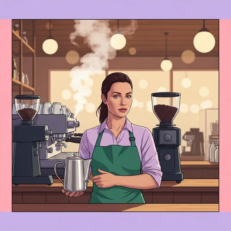 A professional barista in a green apron mastering the starbucks barista job specification in a modern cafe.