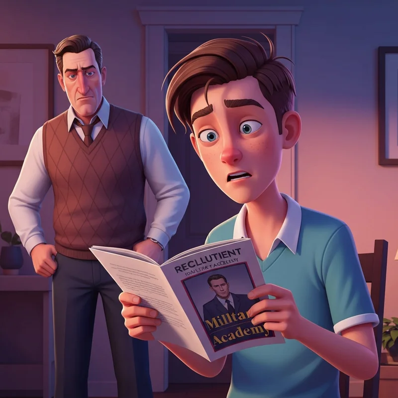 Greg Heffley and Frank Heffley debating military school in a scene from diary of a wimpy kid 3.