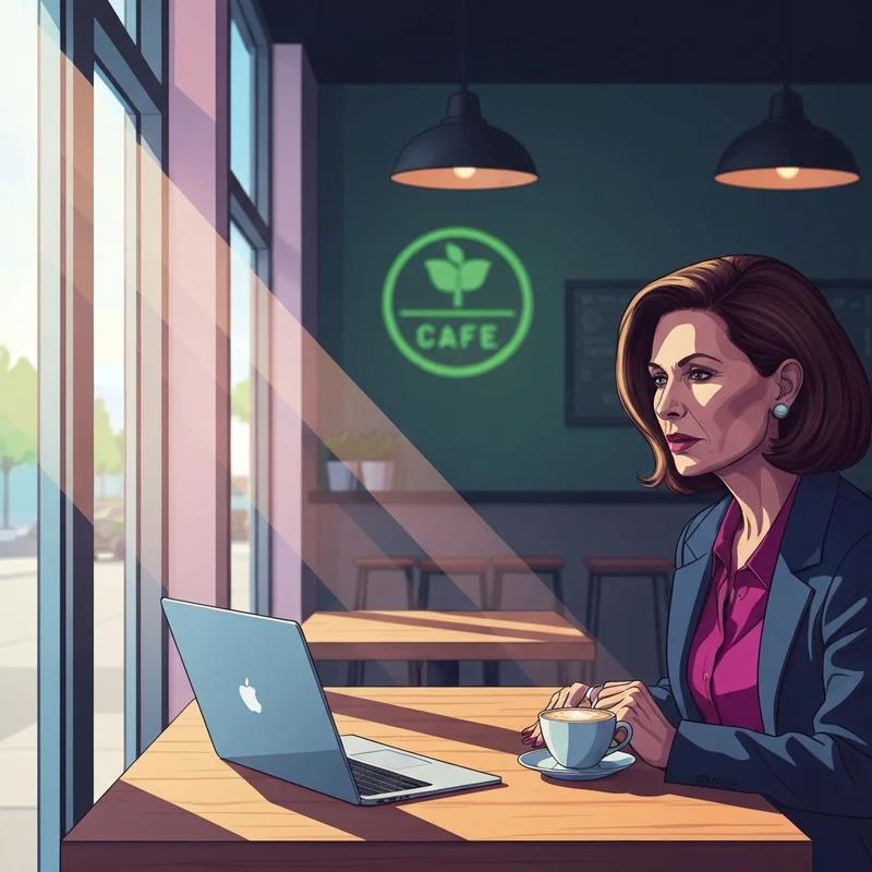 A peaceful interior of a Starbucks Fresno cafe where a young professional works on a laptop.