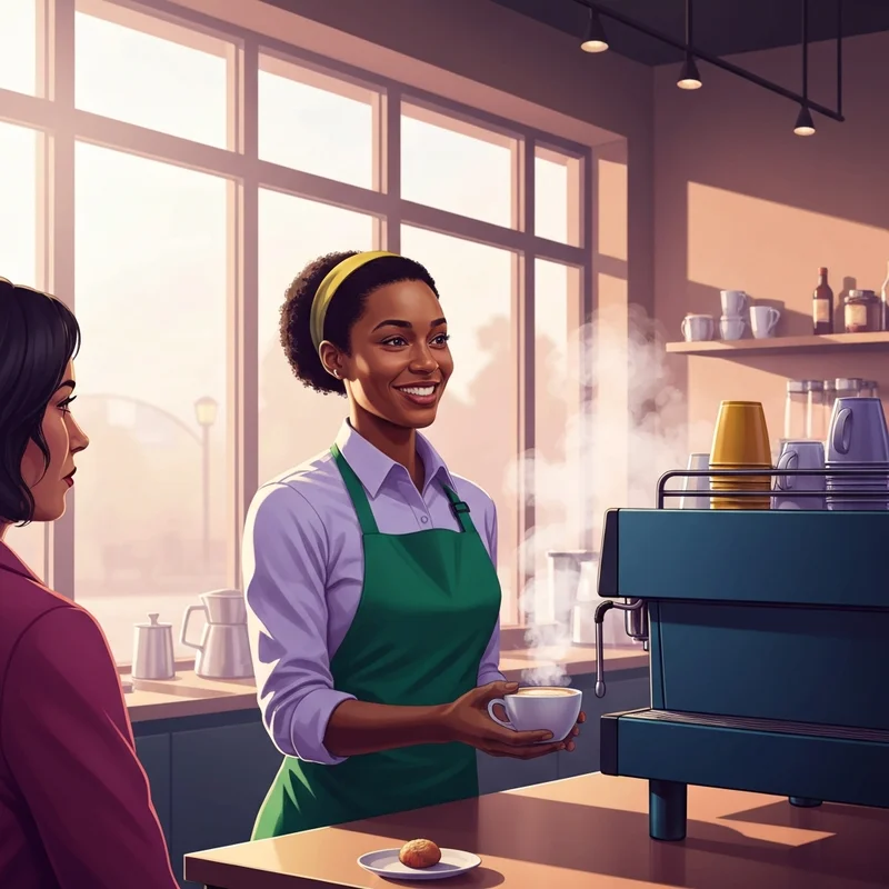 A professional barista working in a cafe, reflecting how much do baristas at starbucks get paid in 2025.