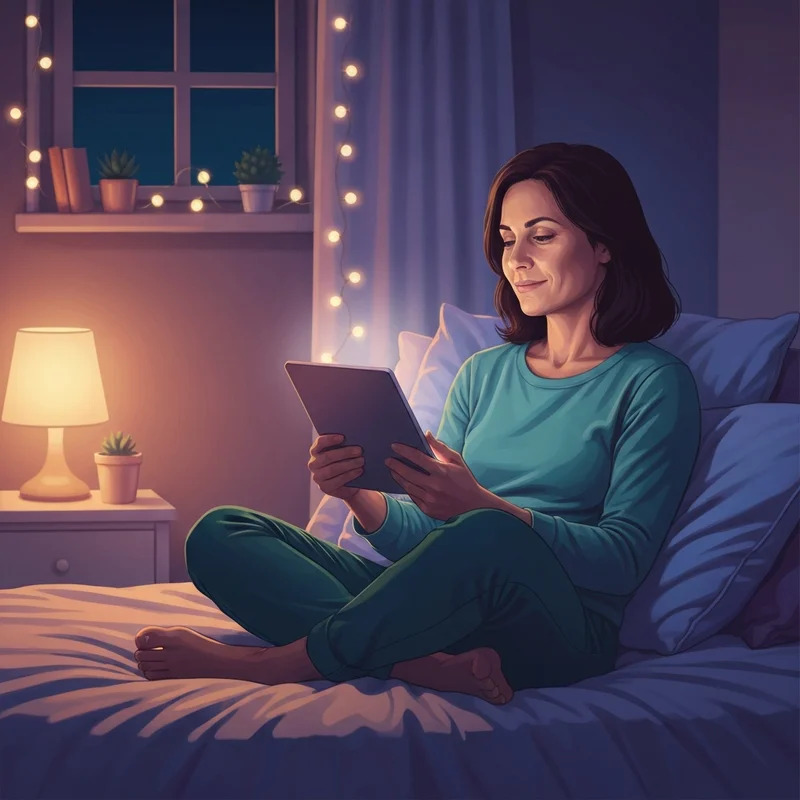 A young person writing a transformative diary entry on a digital tablet in a cozy, modern bedroom setting.