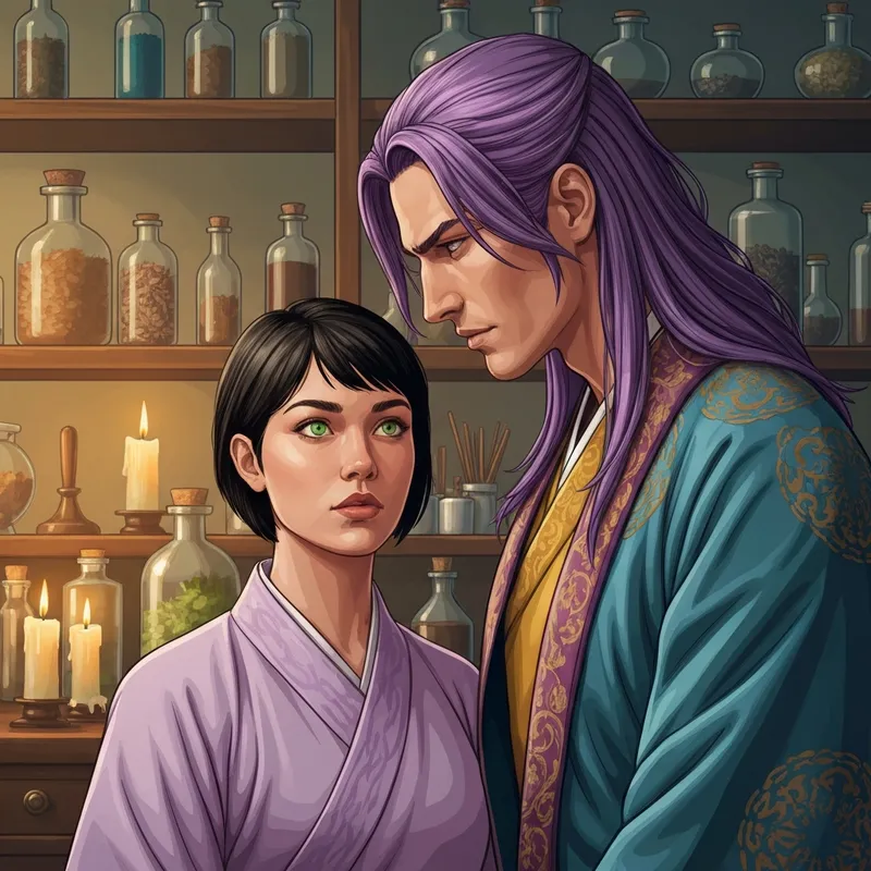 A dramatic scene capturing the tension between characters often found in apothecary diaries hentai searches.