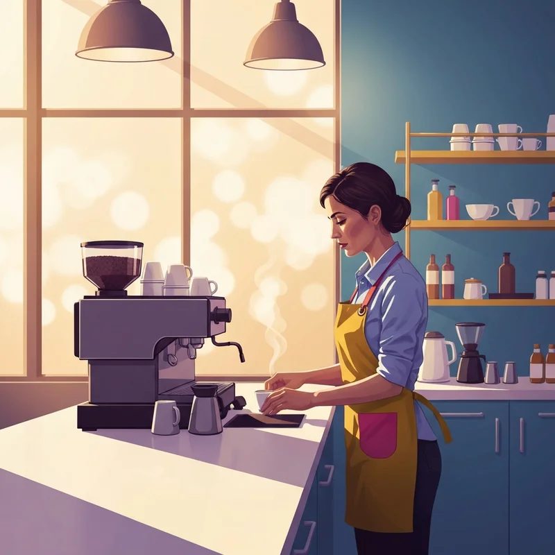 A young worker smiling while learning how much does Dunkin Donuts pay in a modern cafe setting.