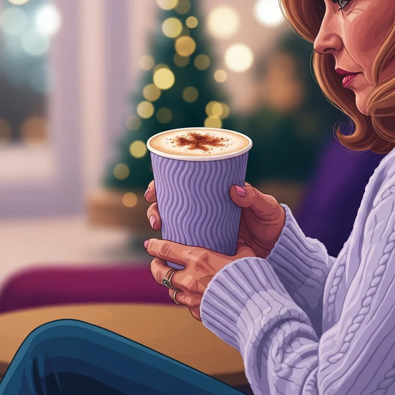 A cozy holiday scene featuring a signature starbucks eggnog latte in a festive cup.