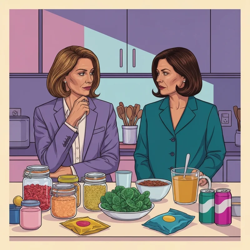 A woman choosing healthy fermented foods over the 7 worst foods for gut health in a modern kitchen.