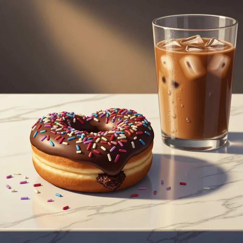 A close-up of the viral heart-shaped brownie batter donut dunkin fans love, featuring chocolate frosting and colorful sprinkles.