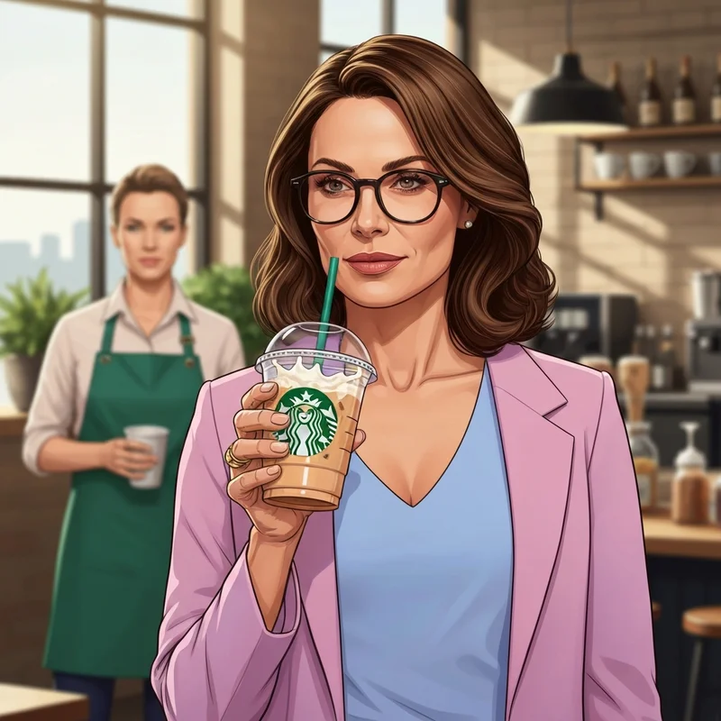 A woman enjoying one of the best keto drinks at Starbucks in a modern cafe setting.