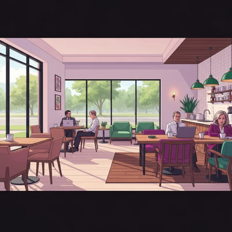 A cozy modern coffee shop interior with warm lighting and people working on laptops, reflecting the best starbucks franklin tn experience.