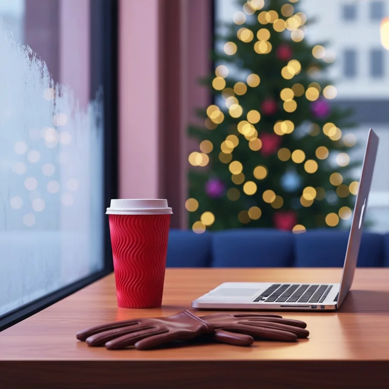 A close-up of the iconic red cup from Starbucks Free Cup Day on a cozy cafe table.