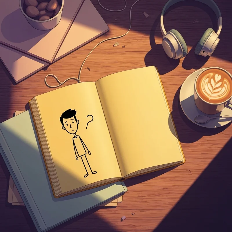 A nostalgic desk setup featuring an open journal inspired by el diario de greg with stick-figure drawings.