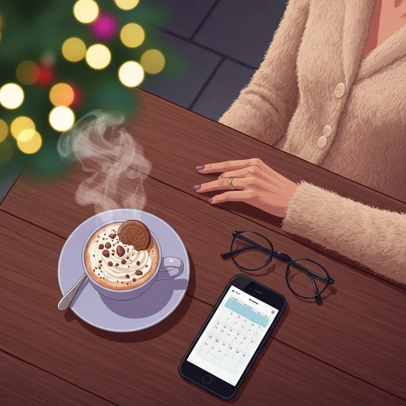 A cozy holiday scene featuring a holiday cookie signature latte dunkin on a wooden table with seasonal decor.