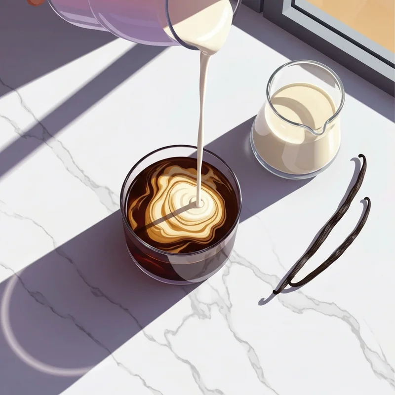 A visual representation of the perfect starbucks sweet cream recipe marbling through cold brew coffee.