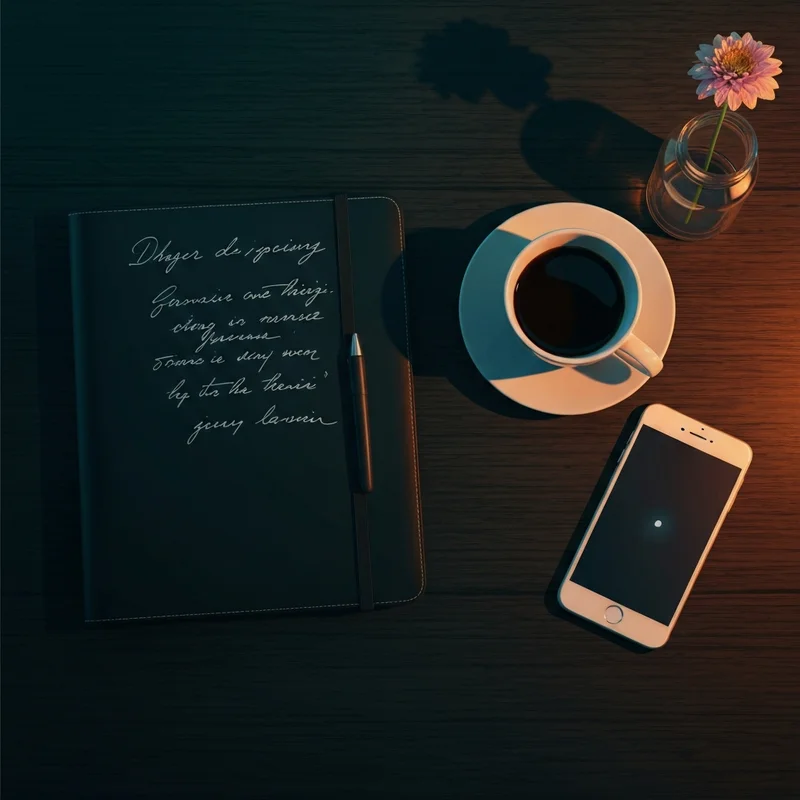 An overhead view of a diary of perpetual disappointment on a dark wooden desk with a dying candle.
