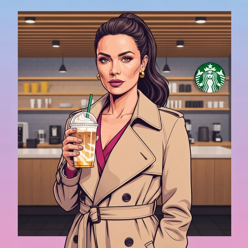 A professional woman holding a customized iced coffee featuring vanilla syrup nutrition starbucks details.