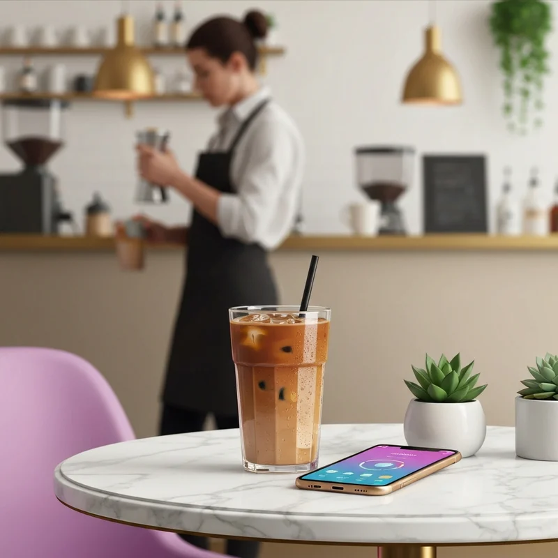 A low-calorie iced coffee on a marble table, illustrating the benefit of sugar free vanilla syrup starbucks calories for wellness goals.