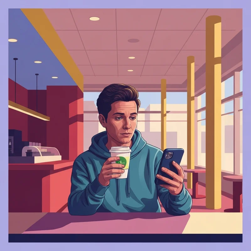 A student holding a coffee at an fsu starbucks location while looking at a campus alert