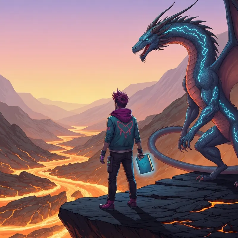 A young rebel character holding axel's diary entry in palworld location overlooking a volcano.