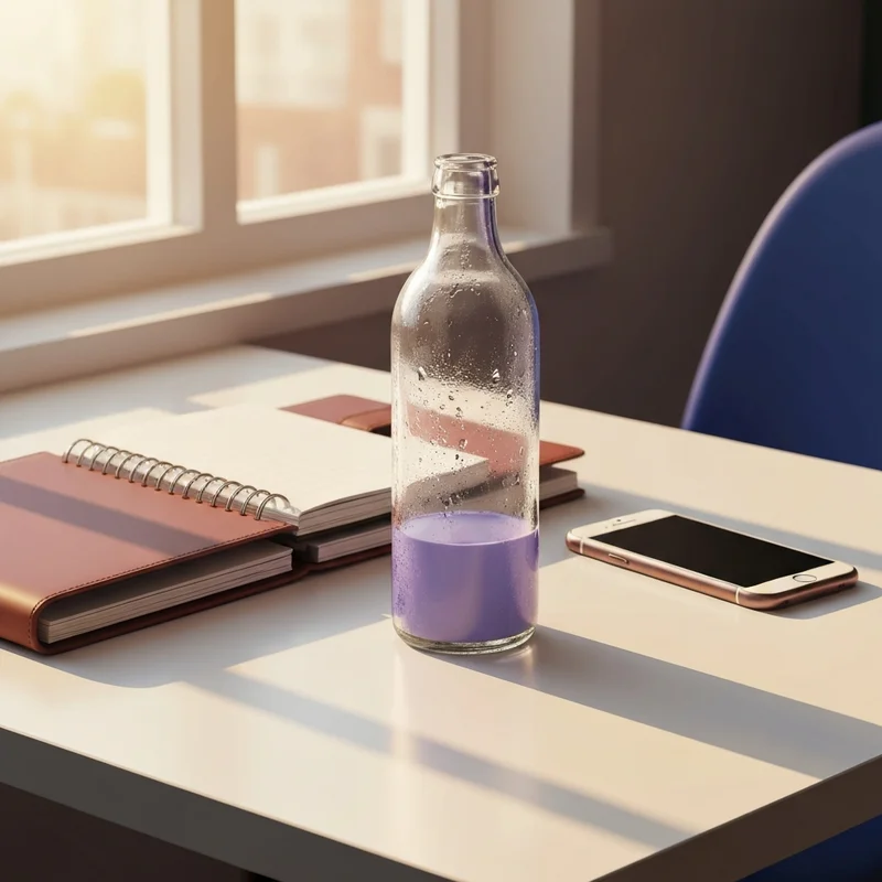 A cold bottle of starbucks frappuccino light on a desk during a productive afternoon.