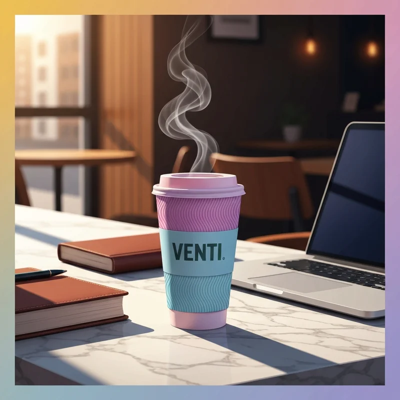 A Venti cup representing the most caffeinated beverage at starbucks on a productive office desk.