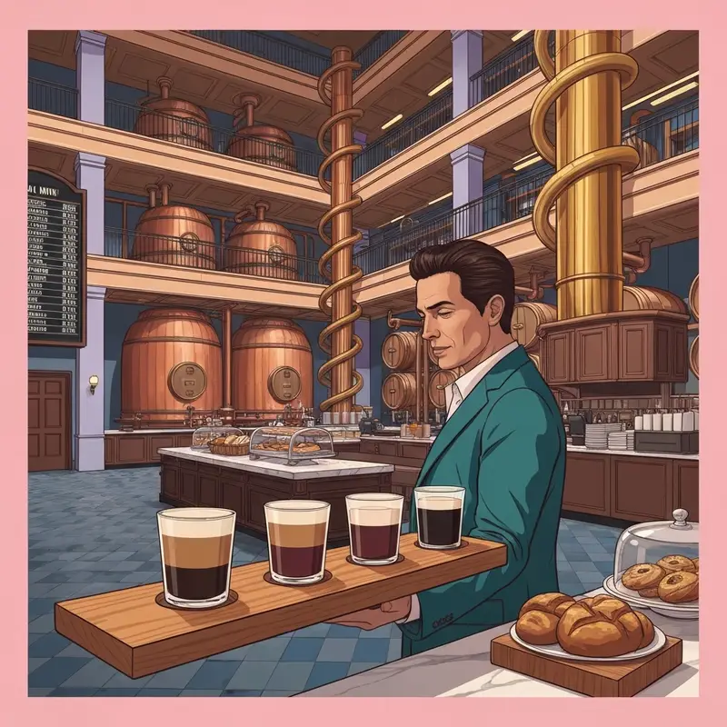 A sophisticated guest reviewing the starbucks reserve roastery menu options in a luxury coffee destination.