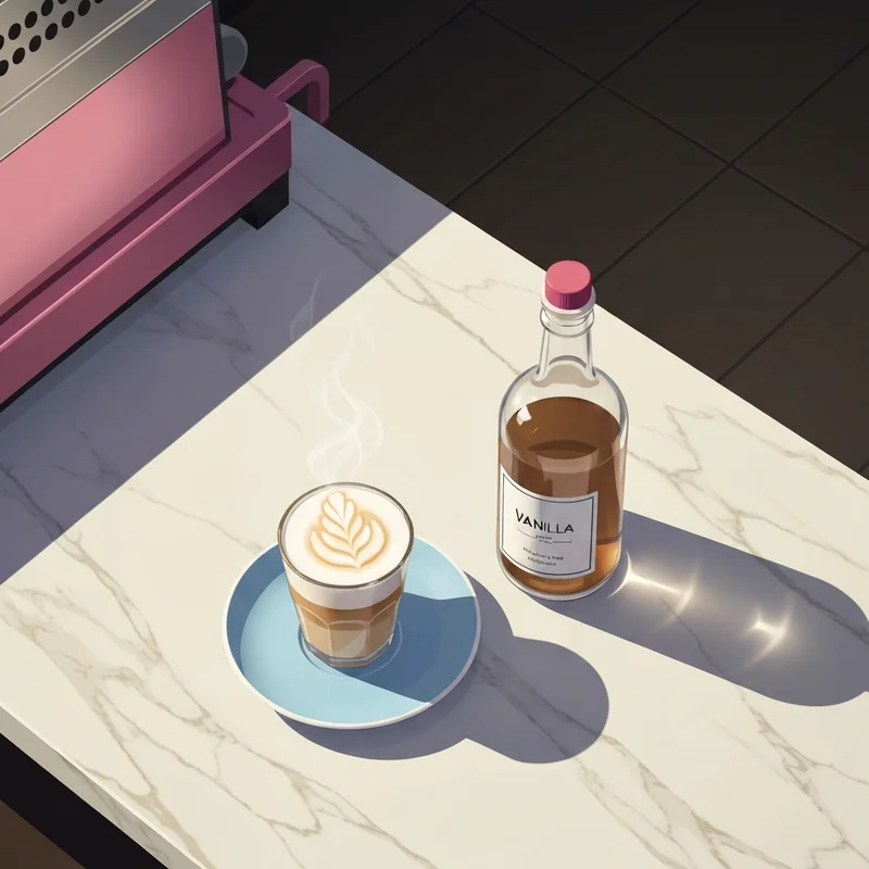 Detailed view of coffee on a counter illustrating nutrition starbucks sugar free vanilla syrup benefits.