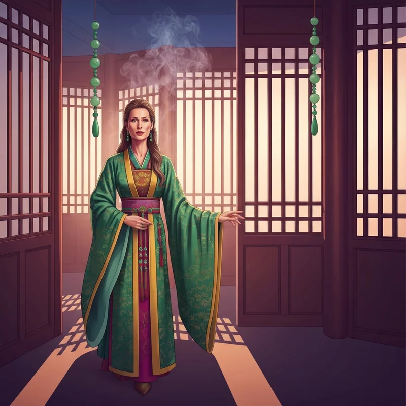 A strategic and graceful royal figure representing the social power of gyokuyou apothecary diaries in the Jade Pavilion.