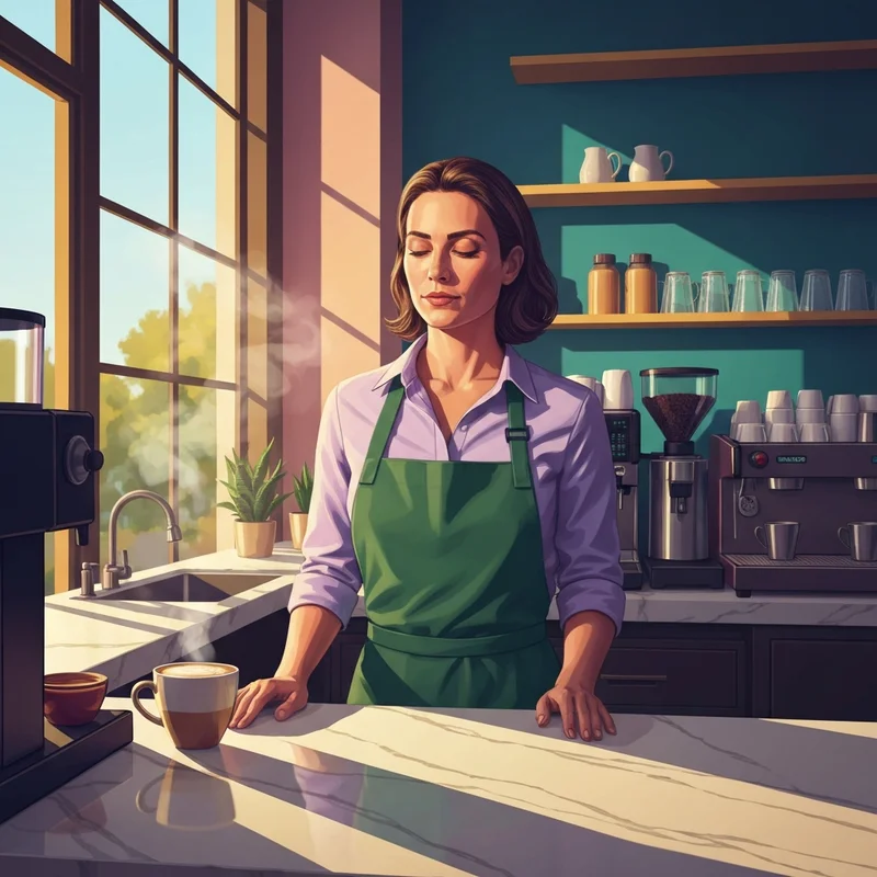 A stylish Gen Z barista working in a modern cafe, wondering how well does Starbucks pay in 2024.