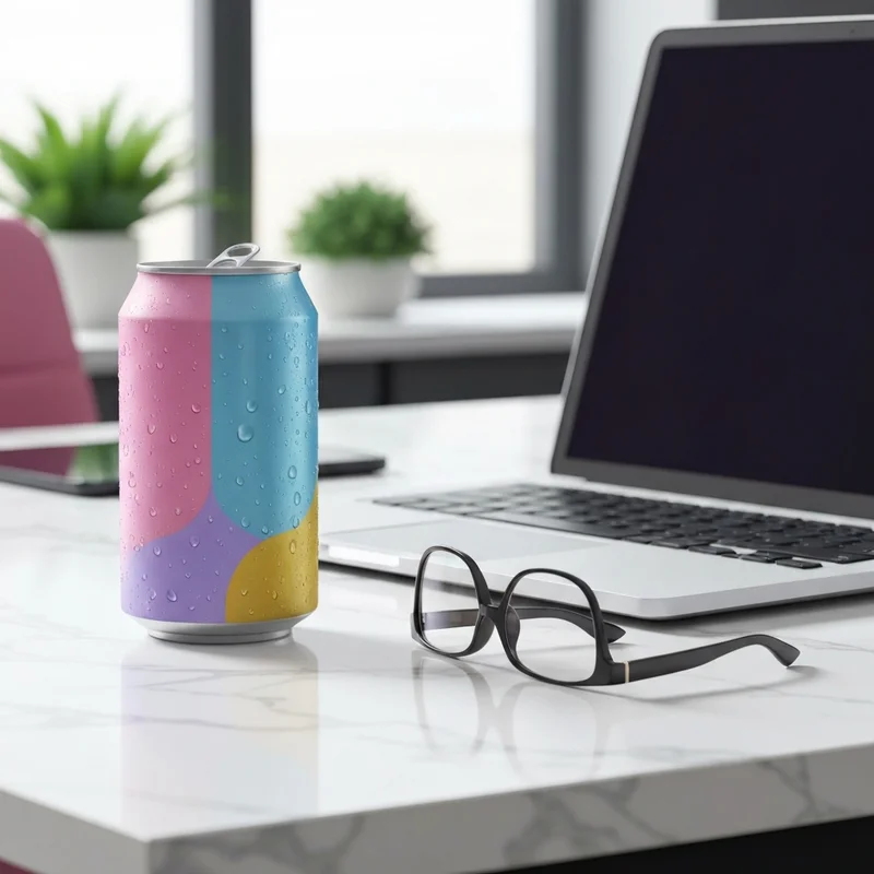 A sleek can of Starbucks Iced Energy sitting on a professional marble desk with a laptop, representing mental clarity and productivity.