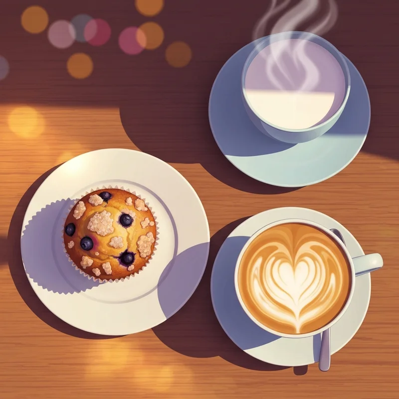 A close-up shot of dunkin donuts muffins with fresh blueberries and a steaming cup of coffee in a cozy morning setting.