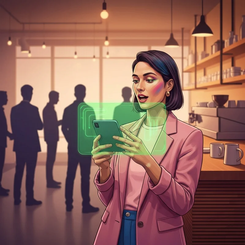 A young person successfully completing a starbucks gift card verification on their phone in a cozy cafe environment.