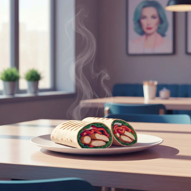 A delicious and healthy dunkin donuts chicken wrap alternative with fresh ingredients in a cafe setting.