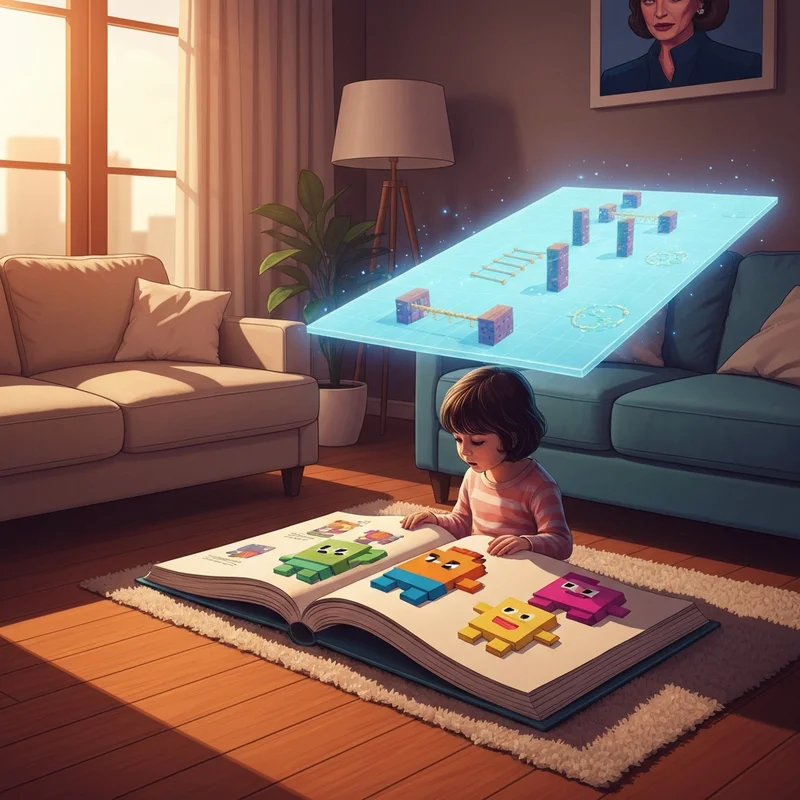 A child reading a volume of the diary of a roblox pro series, illustrating the bridge between books and gaming.