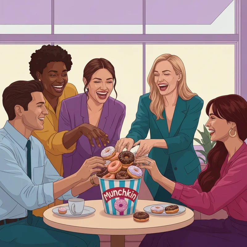 A trendy group sharing a variety of Dunkin munchkin flavors in a festive bucket during a social gathering.
