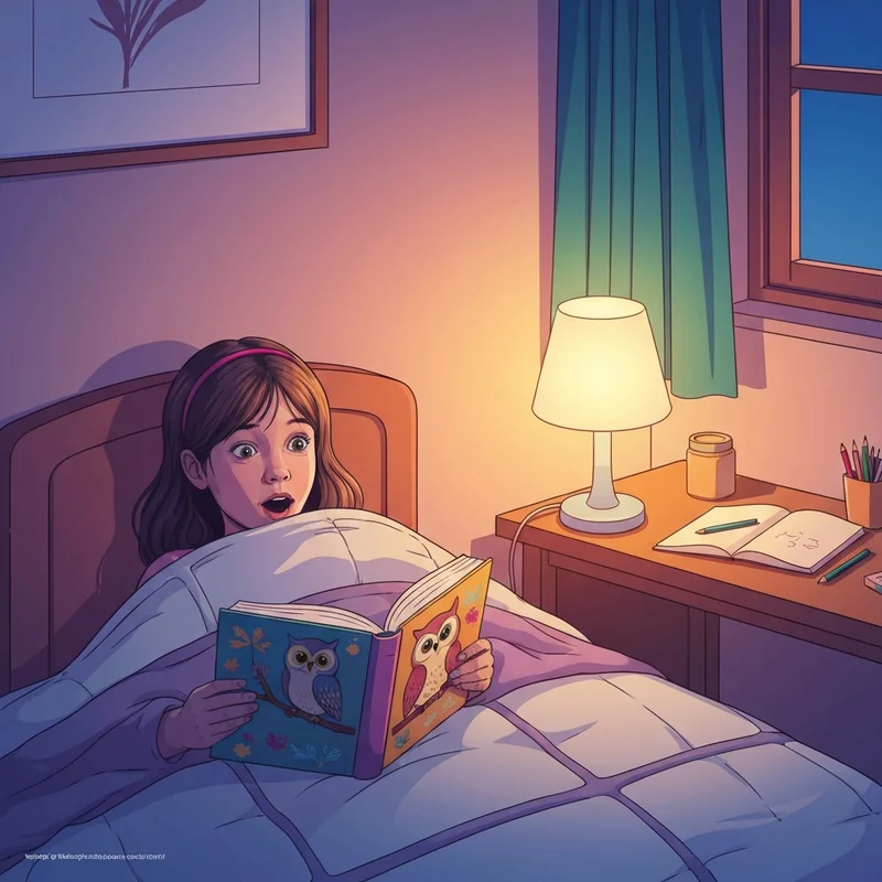 A young child reading owl diaries books in a cozy bedroom setting to improve emotional intelligence.
