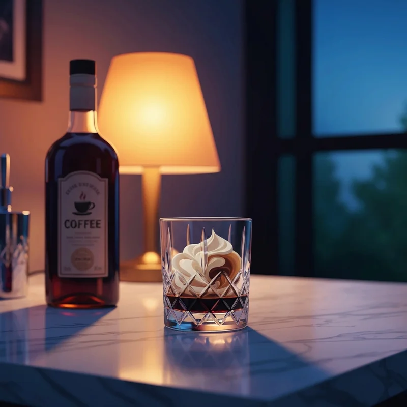 A close-up of a Kahlunkin cocktail featuring the kahlua dunkin collaboration liqueur swirling in a glass with ice.